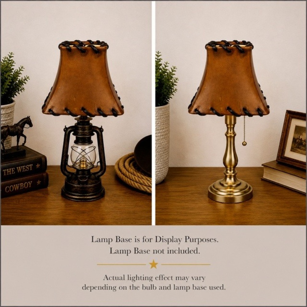 Vintage A Foss Shade Rawhide Leather Laced Clip-On Mini Lampshade Rustic‎ 4"